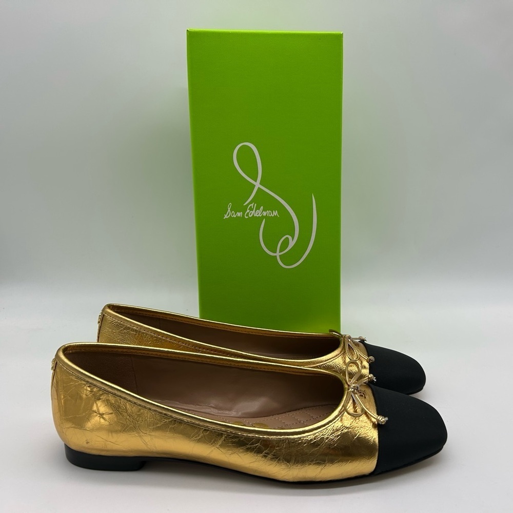 Sam Edelman Marley Gold Black Cap Toe Ballet Flats Women’s Size 7.5M Leather NIB - Picture 10 of 10